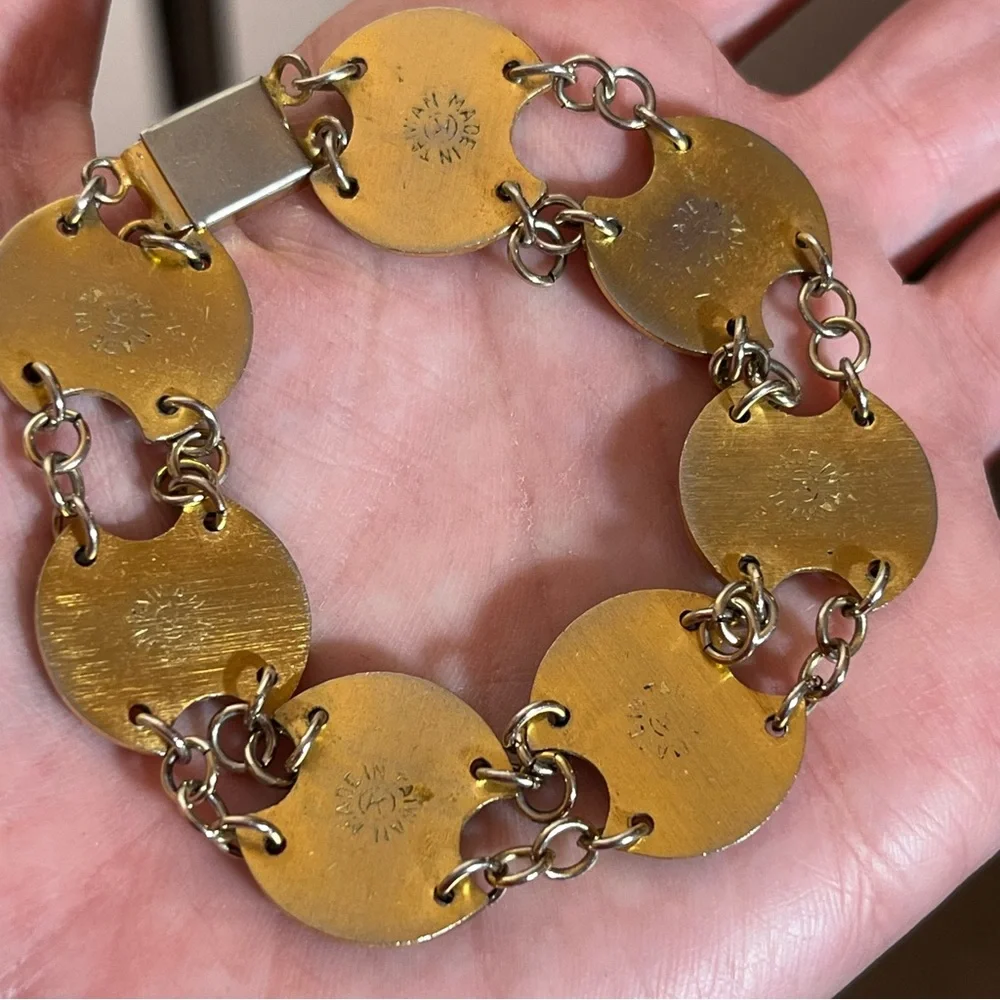 Vintage 60 70 Bohemian Red Enameled Double link made in Taiwan Mod MCM Bracelet - Picture 4 of 16